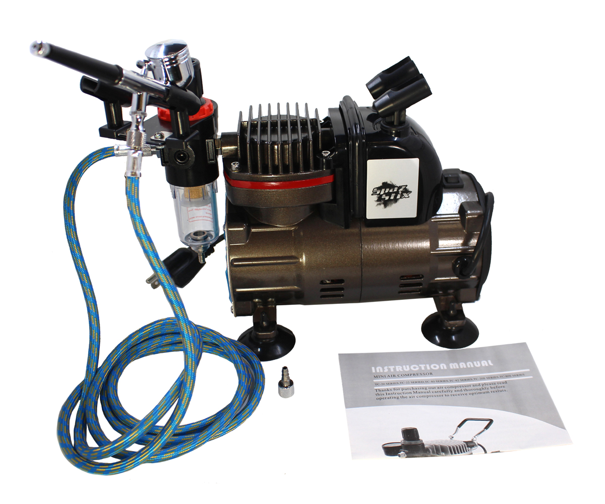 Spaz Stix Dual Action Gravity Feed Airbrush & Air Compressor Combo Kit ...