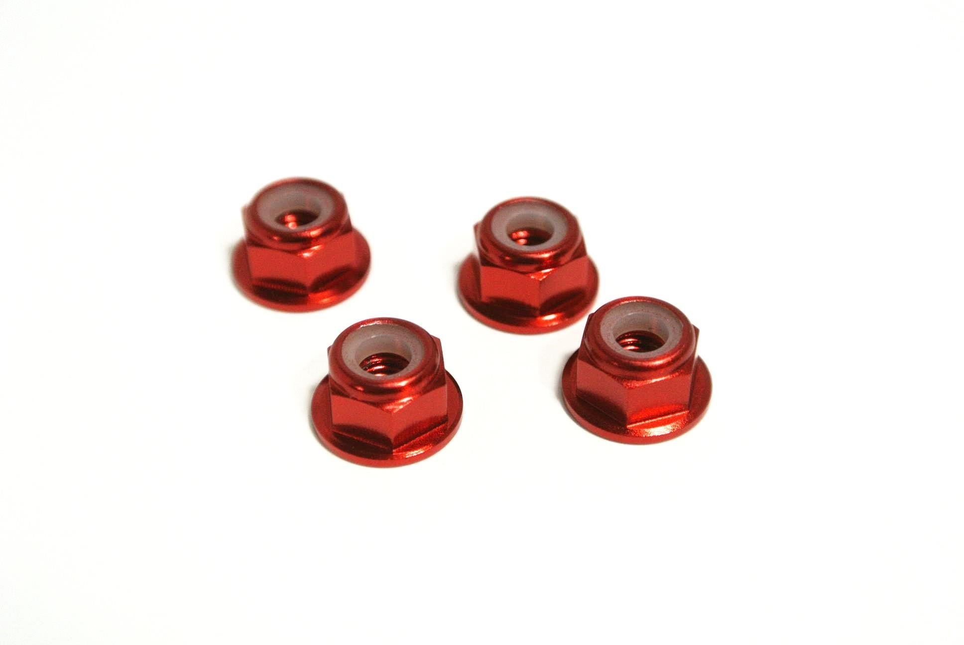 4x Red Aluminum Nylon Insert Hex Flange Lock Nuts for RC 1:10 Model Car 