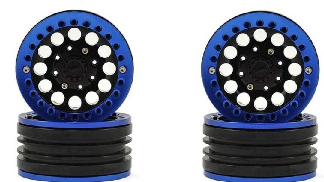 DJX 4PCS Aluminum 1.9 inch Beadlock 6 Spoke Wheel for 1/10 RC Crawler Axial SCX10 II D90 CC01 TF2 Blue 