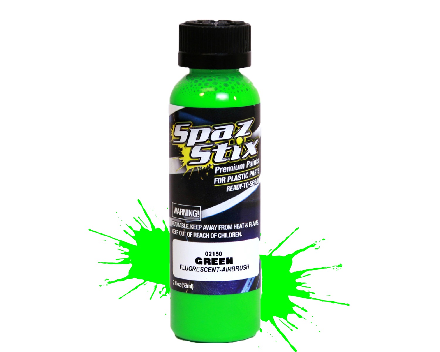 Spaz Stix - Green Fluorescent Airbrush Ready Paint, 2oz Bottle
